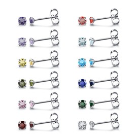 JOVIVI 24pc Silver Stud Earrings Gifts for Women Girls,3mm Small Cubic Zirconia Birthstones Earrings Surgical Steel Sleeper Ear Studs Jewellery Set,Mum Mothers Day Birthday Presents