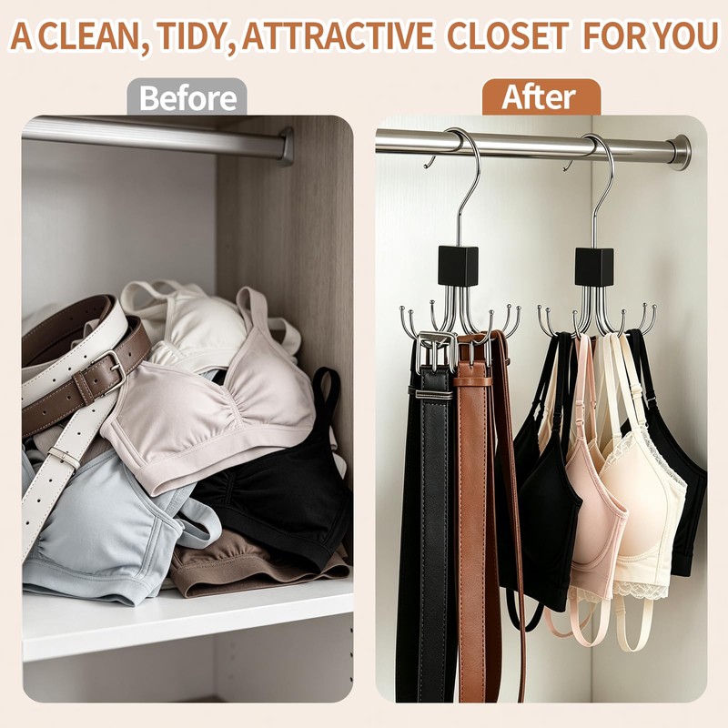 2PCS Belt Hanger for Closet, 12-Hooks Belt Organizer for Max