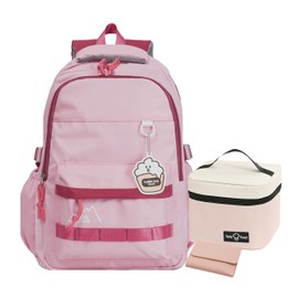 Geerlaqaly backpack set, casual backpack with lunch box and coin purse, unisex, 15.6-inch laptop, large capacity backpack, lightweight, anti-theft and waterproof, suitable for daily travel,pink