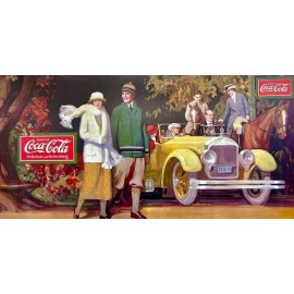 Coca-Cola  "Couple and Yellow Car"  Framed Poster Vintage Soft Drink Ad NEW