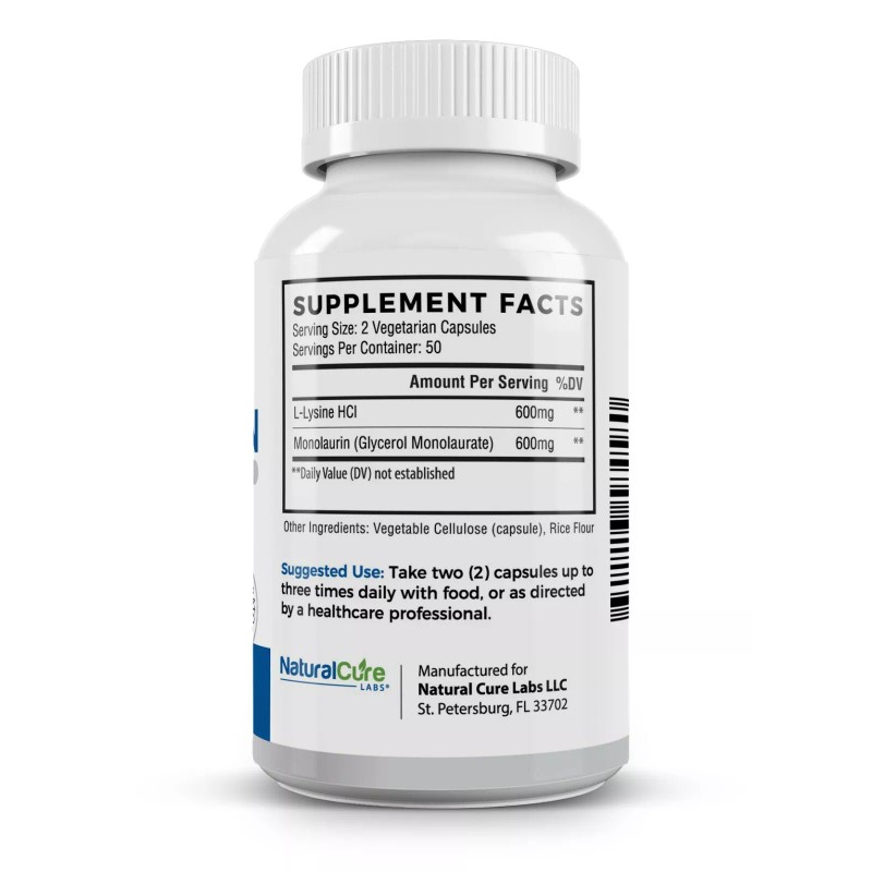 Natural Cure Labs L-Lysine + Monolaurin 600mg 1:1 Ratio