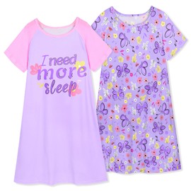 Play Tailor 2Pcs Girls Nightgowns Kids Pajamas Princess Nightgown Dress Sleepwear for Toddler Little Girls, Purple/Purple Butterfly, 14Y