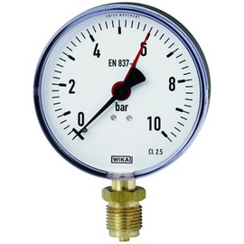 WIKA 9012575 Pressure Gauge, 0/10 Bar D = 100 1/2G Bottom without Filling Class 2.5 Plastic Type 111.10