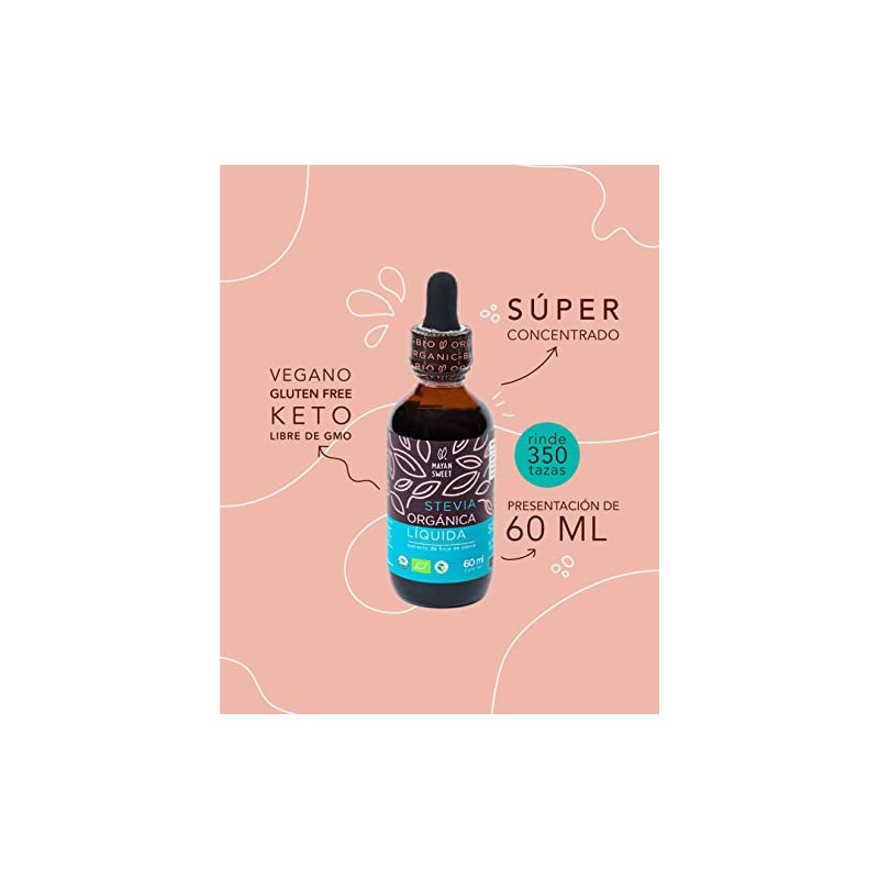Stevia Orgánica Líquida, 60 ml, Rinde 350 tazas, Mayan Sweet