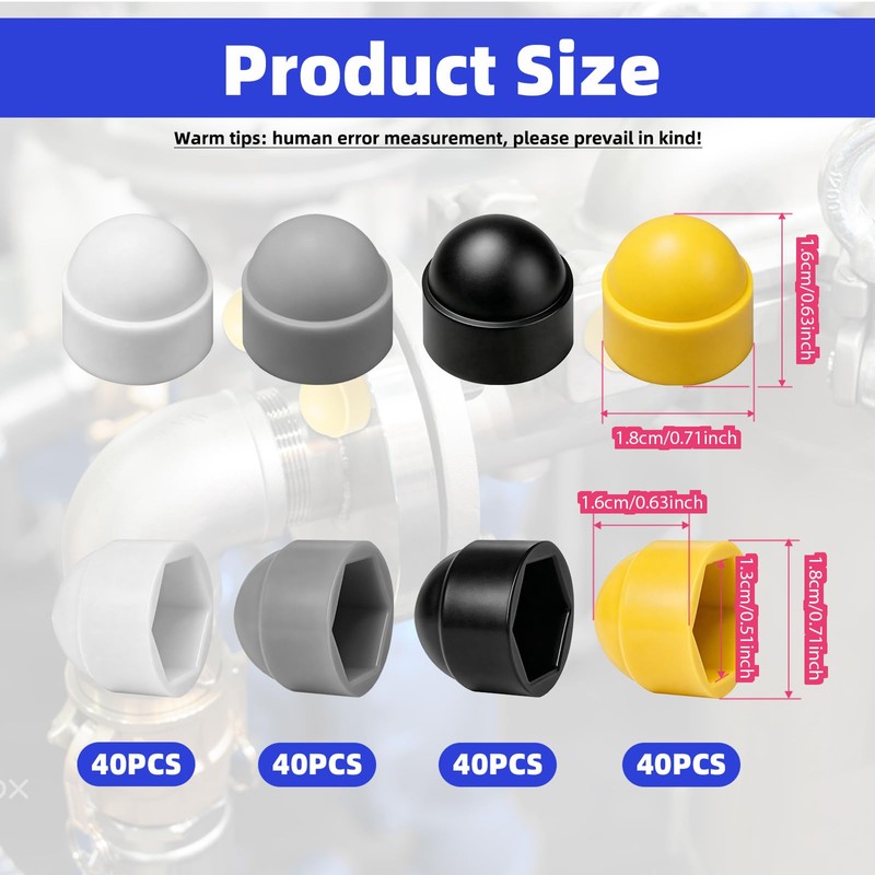 160 Pcs M8 Hex Nut Protection Caps, M8x13x16mm Plastic Bolt