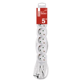 EMOS - 6-way power strip 5m - 6 Schuko sockets rotated 45° - 250 V, 16 A, 3680 W - high-quality PVC insulation - H05VV-F3G 1.5 mm2 - increased touch protection - IP20 for indoor use - white