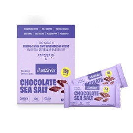 JUSTNOSH Chocolate Sea Salt Collagen Protein Bars – 15g Protein, 10g Collagen | Gluten & Dairy Free, Low FODMAP, Seed Oil Free (12 Pack)