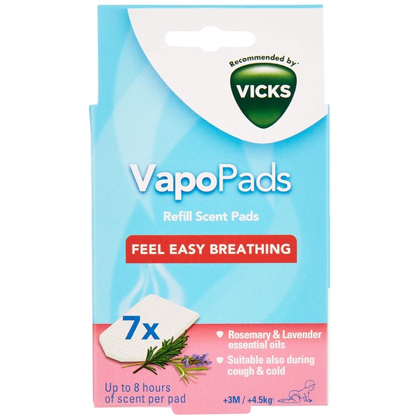 Vicks VapoPads Rosemary & Lavender - Pads with Essential Oils - Pack of 7 - Compatible with our Humidifiers, Inhalers & Diffusers - Suitable for Colds, Congestion - Releases Soothing Vapours - VBR7