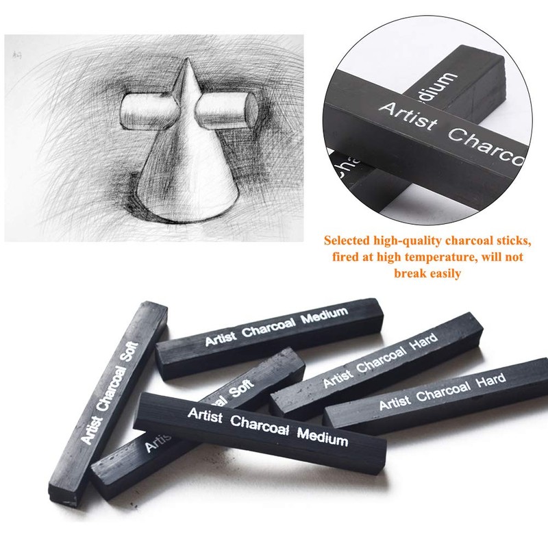 6Pack Compressed Charcoal Sticks for Drawing Sketch Charcoal Stick Professional