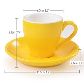 ionEgg Porcelain Espresso Cup with Saucer And Stainless Steel mini Spoons, Espresso shot Cup, 80ml/2.7Oz, Pack of 2, Yellow