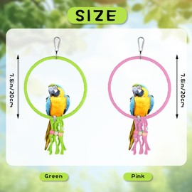 LuckyOpt Bird Swing, 20 cm Diameter Hanging Parrot Swing with Colourful Beads, Cotton Rope Ring, Bird Cage Toy for Budgies, Cockatiels, Canary (Green)