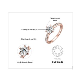 JewelryPalace Classic 1ct Cubic Zirconia Solitaire Engagement Rings for Women, 925 Sterling Silver 14K Rose Gold Plated Promise Ring for Her, Round Cut Simulated Diamond Anniversary Wedding RingsN