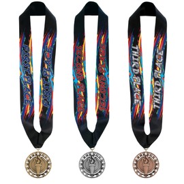 Hodges Badge Company Victory Torch Gold, Silver, and Bronze Medals with 1st, 2nd and 3rd Place Neck Ribbons- Made of Metal- Sold in 3 Count Variety Pack (3)