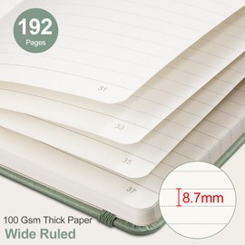 AHGXG Wide Ruled Notebook for School - Lined Journal for Women Men, 192 Numbered Pages, 100 GSM Thick Paper, A5 Hardcover Leather Notebook for Work, Writing, 5.7"×8.3" - Sage Green