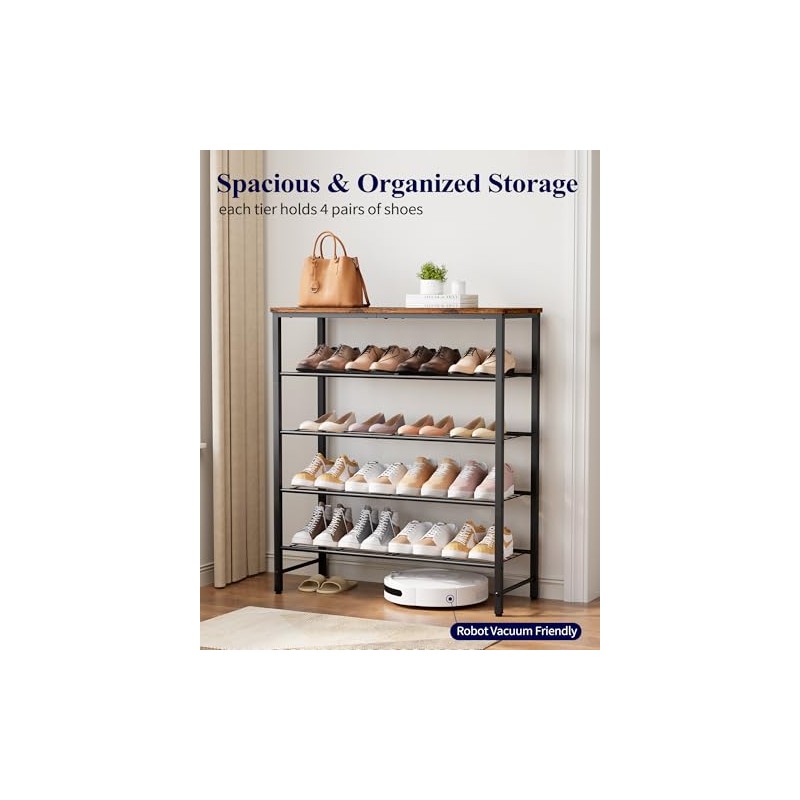 Kitsure Shoe Rack for Closet, Rustic Brown Shoe Organizer with