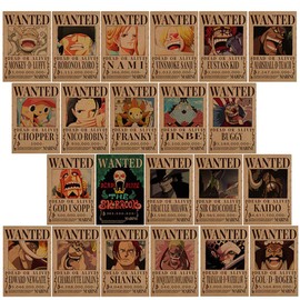 OnePiece Posters, 22 PCS OnePiece Luffy Wanted Order Cartoon Anime HD Painting Poster Set Art Paper Characters Paper Poster Decoration for Classroom Home Living Room Office Walls Decorations