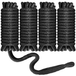 Roohiseng Boat Dock Lines 3/8”X 15’, Double Braided Nylon Boat Ropes for Docking with 12”Loop, 2 Pack Marine Dock Line Premium Mooring Rope for Kayak Pontoon Boats, Boating Gifts for Women Men, Black