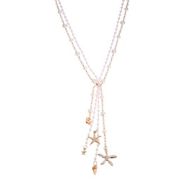 Winssigma Simulated Pearl Strand Layered Necklace for Women, Multi Strand Long Necklace, Dainty Sweater Necklace for Party Costume Jewelry (Starfish)