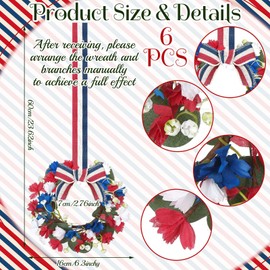 6 Pcs Patriotic Wreaths Mini 4th of July Red White Blue Candle Rings Artificial Cabinet Wreaths with Ribbon Bows Memorial Day Windows Hanging Wreath for Independence Day Porch Front Door Decor