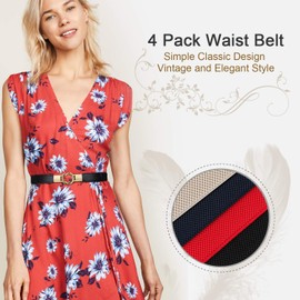 Women Skinny Belt for Dresses Retro Stretch Ladies Waist Belt Plus Size Set of 4, Fits Waist 33-42 Inches, C-Black+Brown+Beige+Red