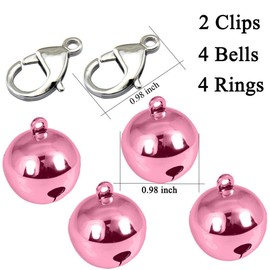 IVIA PET 4 Sets Cat Bell for Dog Collar Charm Training Pet Pendant Accessories with 2 Pack Stainless Steel Dog Tag Clips(2 Medium Pink)