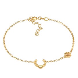 Women's Bracelet Silver with Clover Leaf (6 mm) and Horseshoe Symbol (10 mm), Bracelet with Lucky Pendant Made of 925 Sterling Silver Gold-Plated, Golden Bracelets for Women Girls, Lucky Symbol Gift,