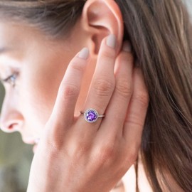 PAVOI Crystal 14K White Gold Plated Birthstone Rings | White Gold Rings for Women | Amethyst Ring