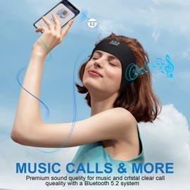 Bluetooth Headband Sports Sleep Headphones, Wireless Music Sleeping Headphones Sleep Eye Mask Earbuds for Side Sleepers Workout Running Insomnia Travel Yoga Office