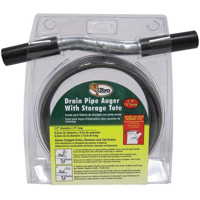 Cobra 10150 Drain Pipe Auger 1/4" x 15' Cable with