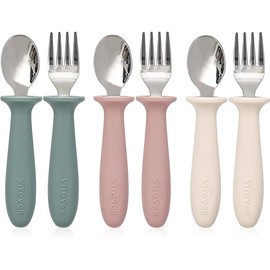 VITEVER 6 Pieces Toddler Utensils, Kids Silverware Set with Silicone Handle, Children Safe Spoons and Forks, 18/8 Stainless Steel, Food-grade Silicone - Dishwasher Safe