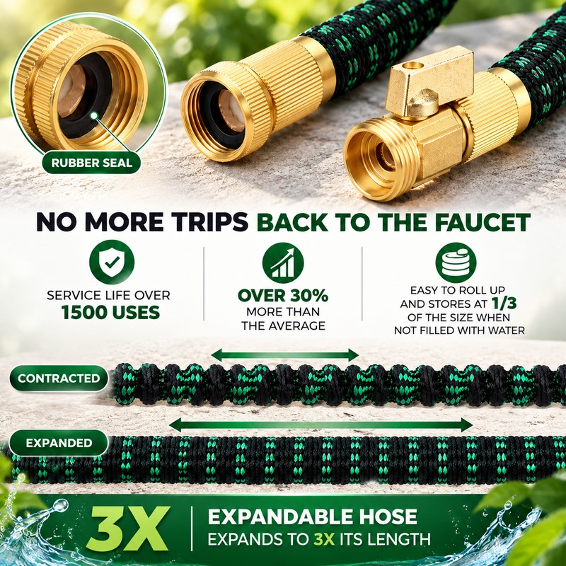 100FT Expandable Garden Hose with 10-Function Nozzle – Lightweight No-Kink