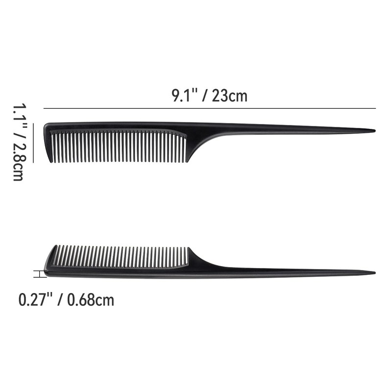 2 Pack Rat Tail Comb for Root Teasing, Black Fine