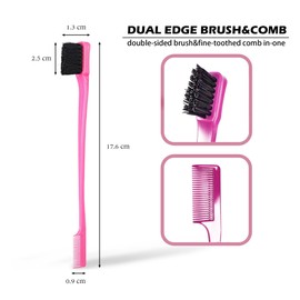 Soft 'N Style Double Sided Edge Control Hair Brush Comb Combo Pack 2 Pieces (Pink)