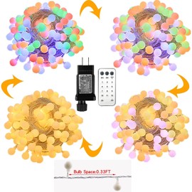 BAILONGJU Globe String Lights 115 Feet 200 LED,Plug in Fairy String Lights with Remote Timer Extendable, 11 Modes Indoor Outdoor Color Changing Lights for Wedding Bedroom Classroom Patio Garden