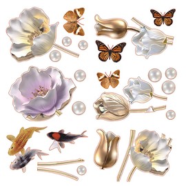 AEIOPRS 6 x Golden Tulip Wall Stickers for Bedroom, Living Room, Children's Room, Office, Hotel, Restaurant, Kitchen, Flowers