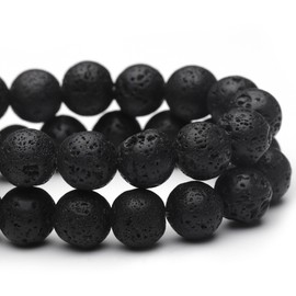 Chicager 8mm Natural Stone Beads for Jewelry Making,Black Lava Polished Smooth Round Gemstone Beads for Bracelet Necklace 15 Inch