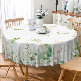 TTQYFNM Sage Green Gold Leaves Round Tablecloth 42 Inch Watercolor Eucalyptus Leaf Decorative Table Cloth Waterproof Spill Proof Fabric Table Cover for Kitchen Dining Room Indoor Outdoor Home Decor
