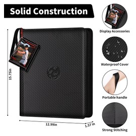 Pindda 9-Pocket Card Binder, Baseball Football Sports Game Cards Trading Card Collection Album Holds 288 Toploaders Waterproof Storage Book Easy to Insert(Black)