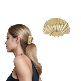 2.76'' Gold Shell Claw Clip Metal Sea Shell Hair Clips Unique Hair Accessories for Beach Vacation (Medium)