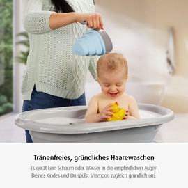 reer MyHappyBath Cup - Hair Washing Cup, Allows You to Wash Your Baby Hair Without Tears, Flexible Cup for Folding and Handle Removal - Ideal for Travel Thanks to Large Space Saving