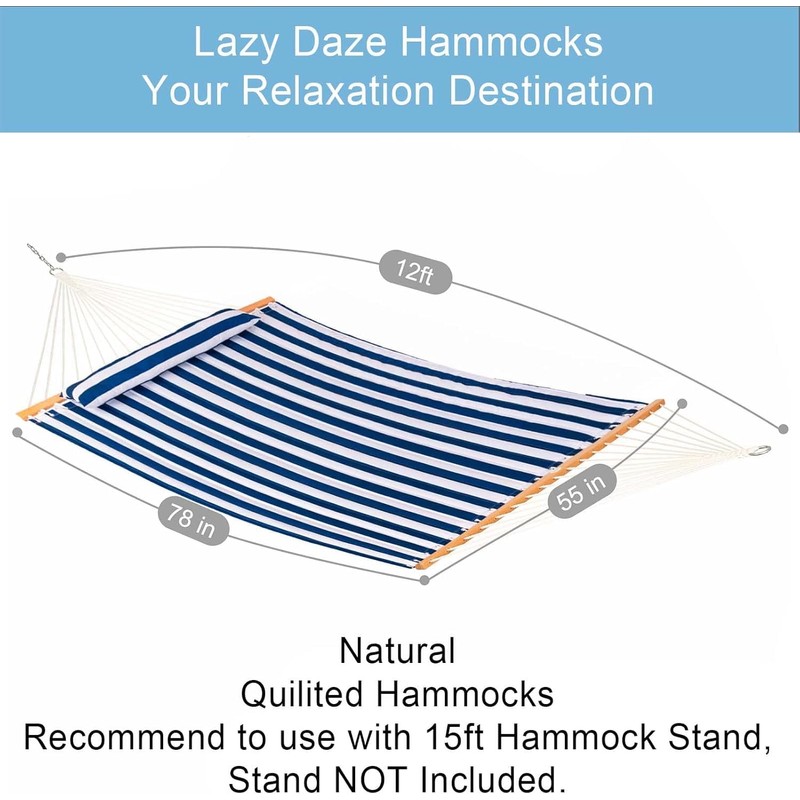 Lazy Daze Hammocks 12FT Quilted Fabric Double Hammock with Spreader