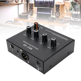 Mic Preamp Microphone Booster, Home Audio Power Amplifier with 3 Inputs, 60dB Gain and 48V Phantom Power, Small Stereo Audio Preamp for Dynamic and Condenser Microphones (with 3.5mm Sound Cable)
