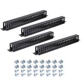 PATIKIL 1U 19 Inch Cable Manager, 4 Pack 24 Slot Horizontal Rack Mount Wires Management Metal Finger Duct Wire Organizer for Network Cabinet, Black