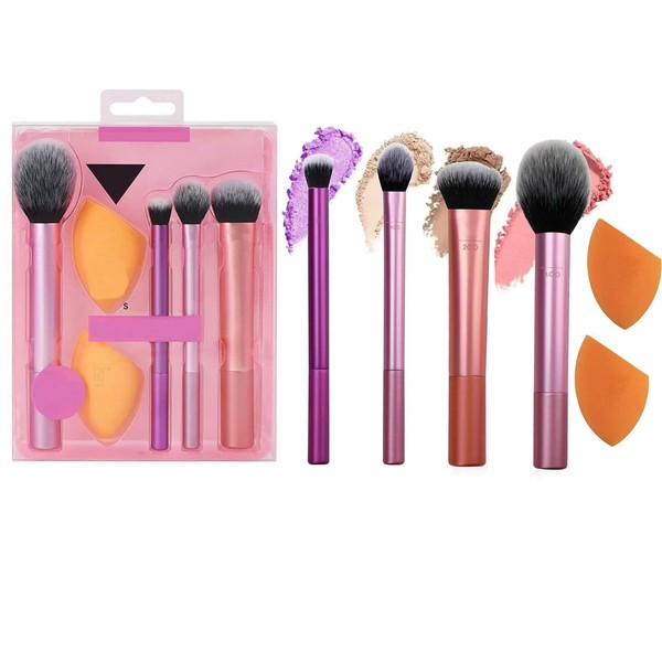 Makeup Brush Set, 4 Makeup Brushes and 2 Blender Sponges
