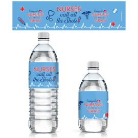 DISTINCTIVS Nursing School Graduation Party Water Bottle Labels, Nurse Graduation Water Bottle Waterproof Wrappers - 24, Nurses Call All the Shots Stickers