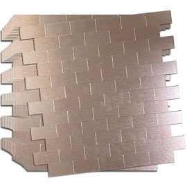 XUANINY 10-Sheet Peel and Stick Metal Backsplash Tiles, Self Adhesive Brushed Aluminum Subway 3D Wall Sticker for Kitchen Bathroom (12"x11.02") (10, Rose Gold Brushed)
