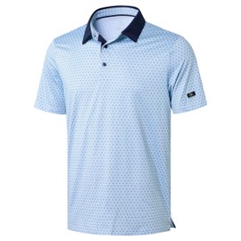 Obla Mens Golf Polo Shirts Short Sleeve Dry Fit Performance Moisture Wicking Casual Print Collared Golf Shirts for Men(Blue Flower_L)