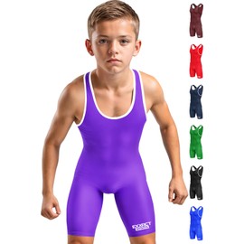 Exxact Sports Plain Youth Wrestling Singlet For Boys, Premium Powerlifting Singlet, Kids Wrestling Singlets For Training - (Purple, YXS)