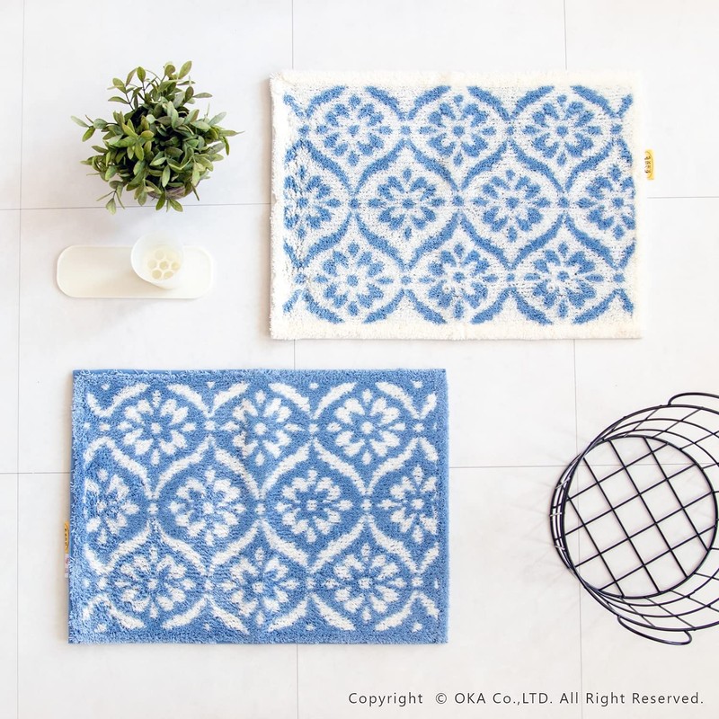 OKA Bathroom Foot Wipe Mat, Blue, Approx. 17.7 x 23.6