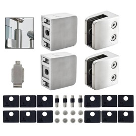 Glass Clamp - 4PCS,for 1/3" to 1/2" Tempered Glass,Stainless Steel 304 Flat Back Square Casting Polished for Indoor/Outdoor Balustrade, Stair Handrail (LIUCHONGYANG99)